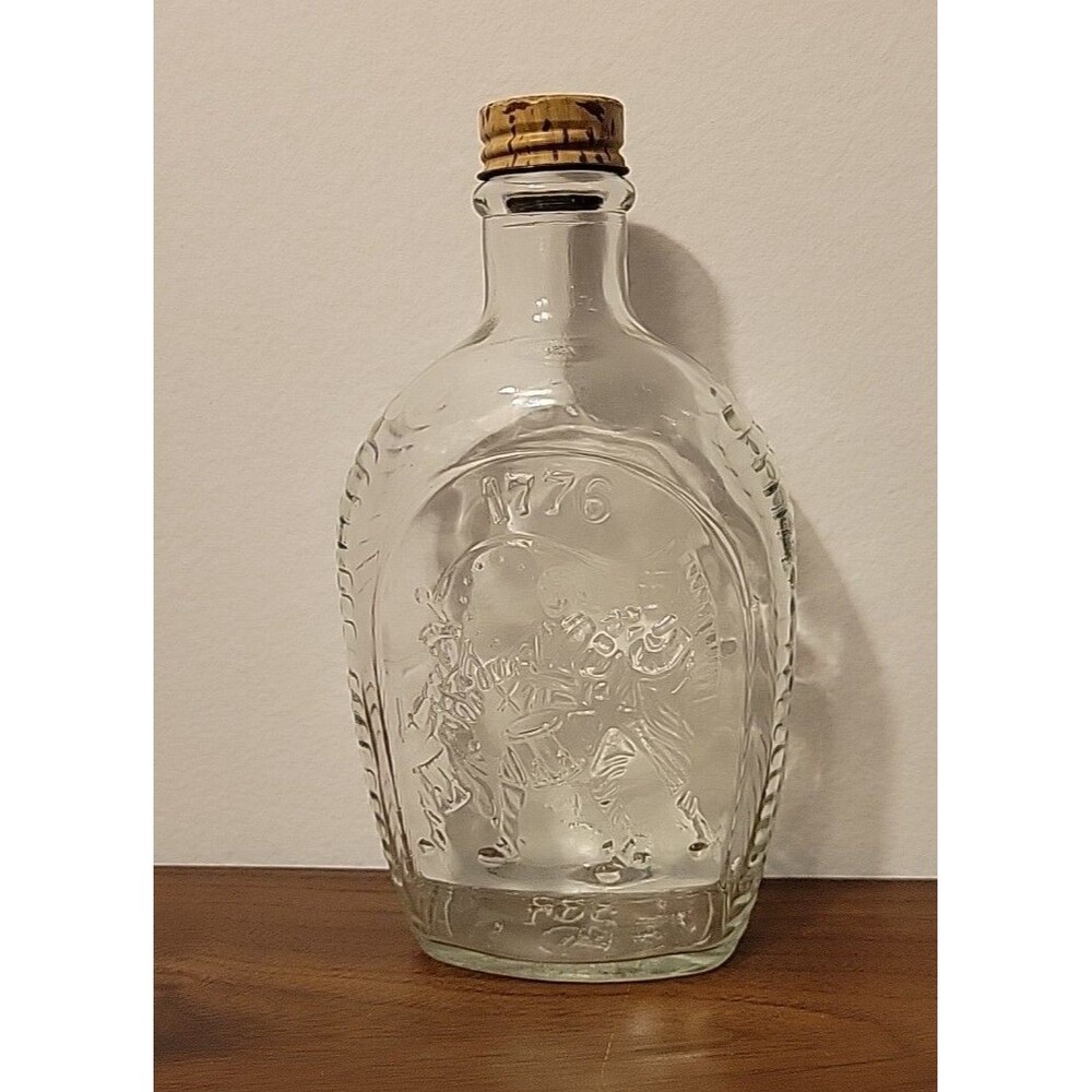 Vintage 1776 Log Cabin Patriot Syrup Bottle Flask with Cap (Rust In Cap)